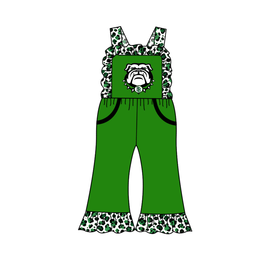 custom moq 5 mix size XY072401 Baby Girls Leopard Team Print Strap Casual Jumpsuit