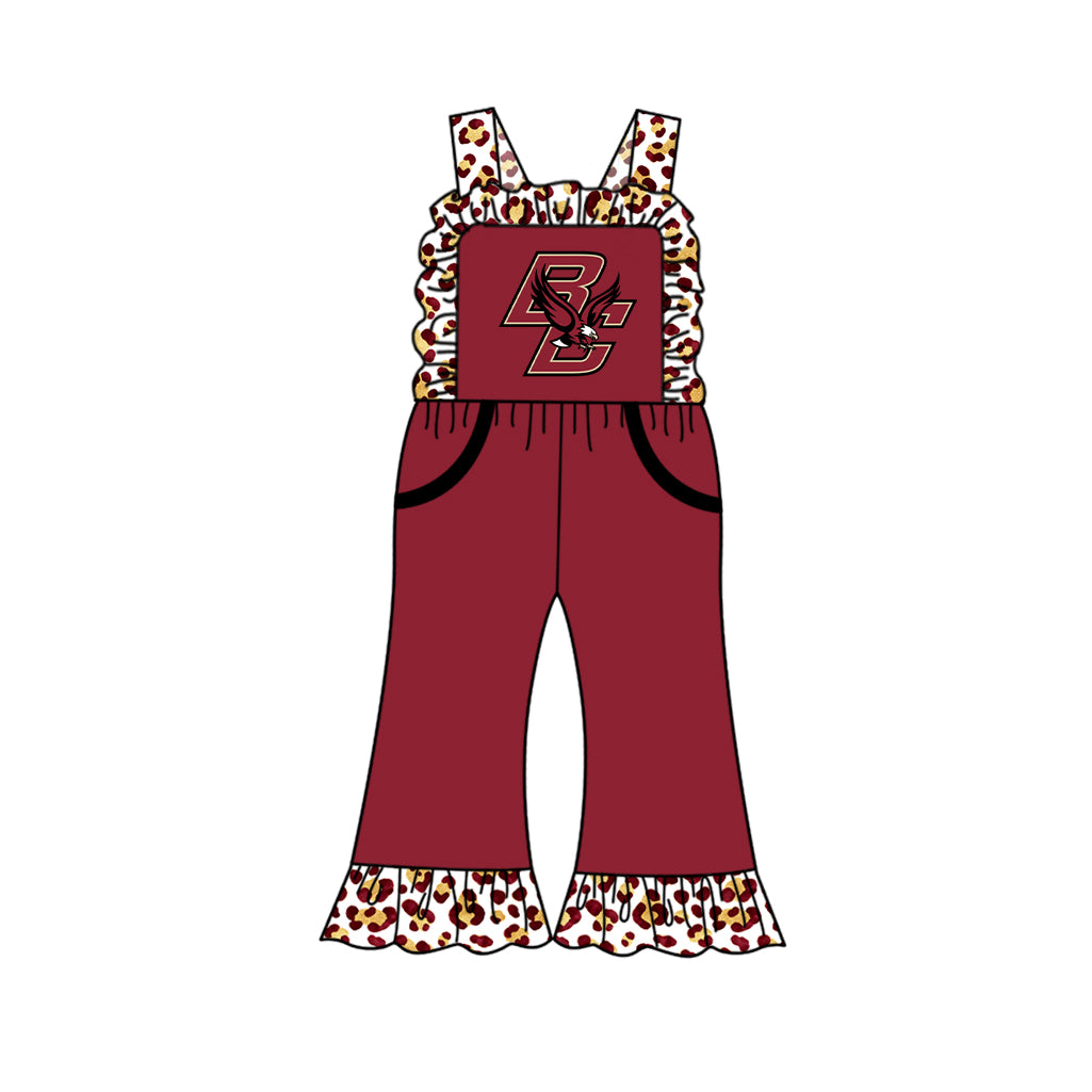 custom moq 5 mix size  XY072505 Baby Girls Leopard Team Print Strap Summer Jumpsuit