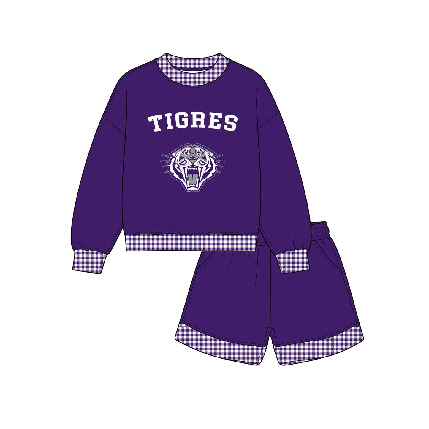 custom moq 5 mix size XY071605 Baby Kids Checked Long Sleeve Top Shorts Team Clothes Set