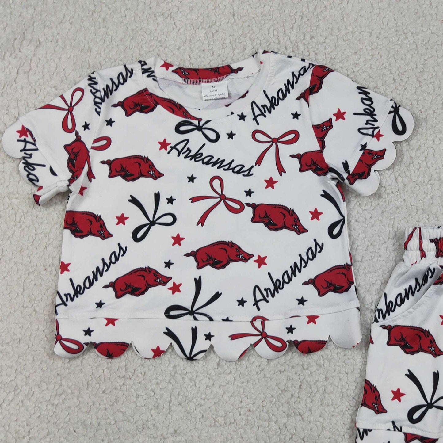 RTS NO MOQ milk silk GSSO3254 Baby Girls Star Bows Top With Pockets Shorts Team Scallop Clothes Set