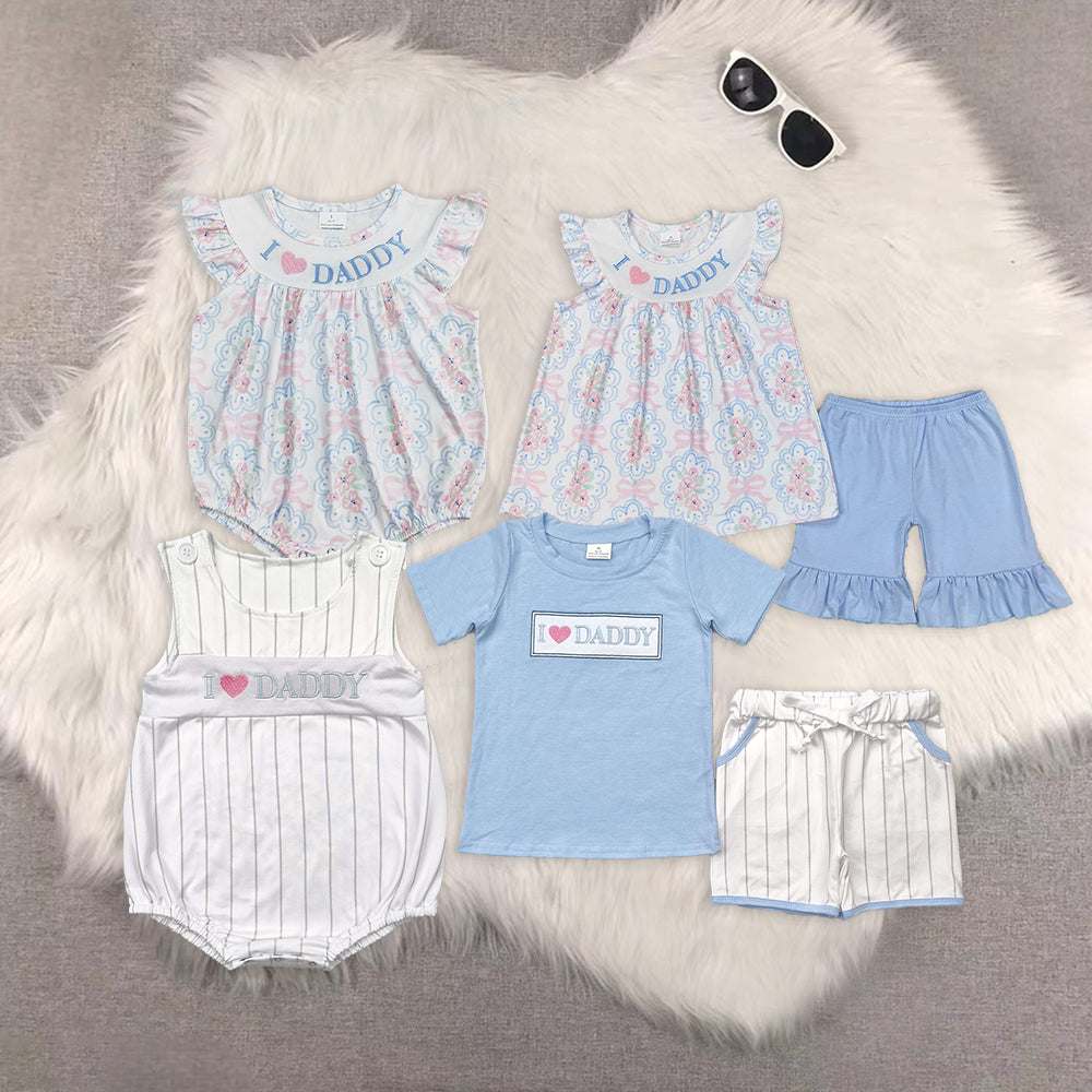 RTS NO MOQ Embroidery daddy short-sleeved shorts suit & short-sleeved sets and romper