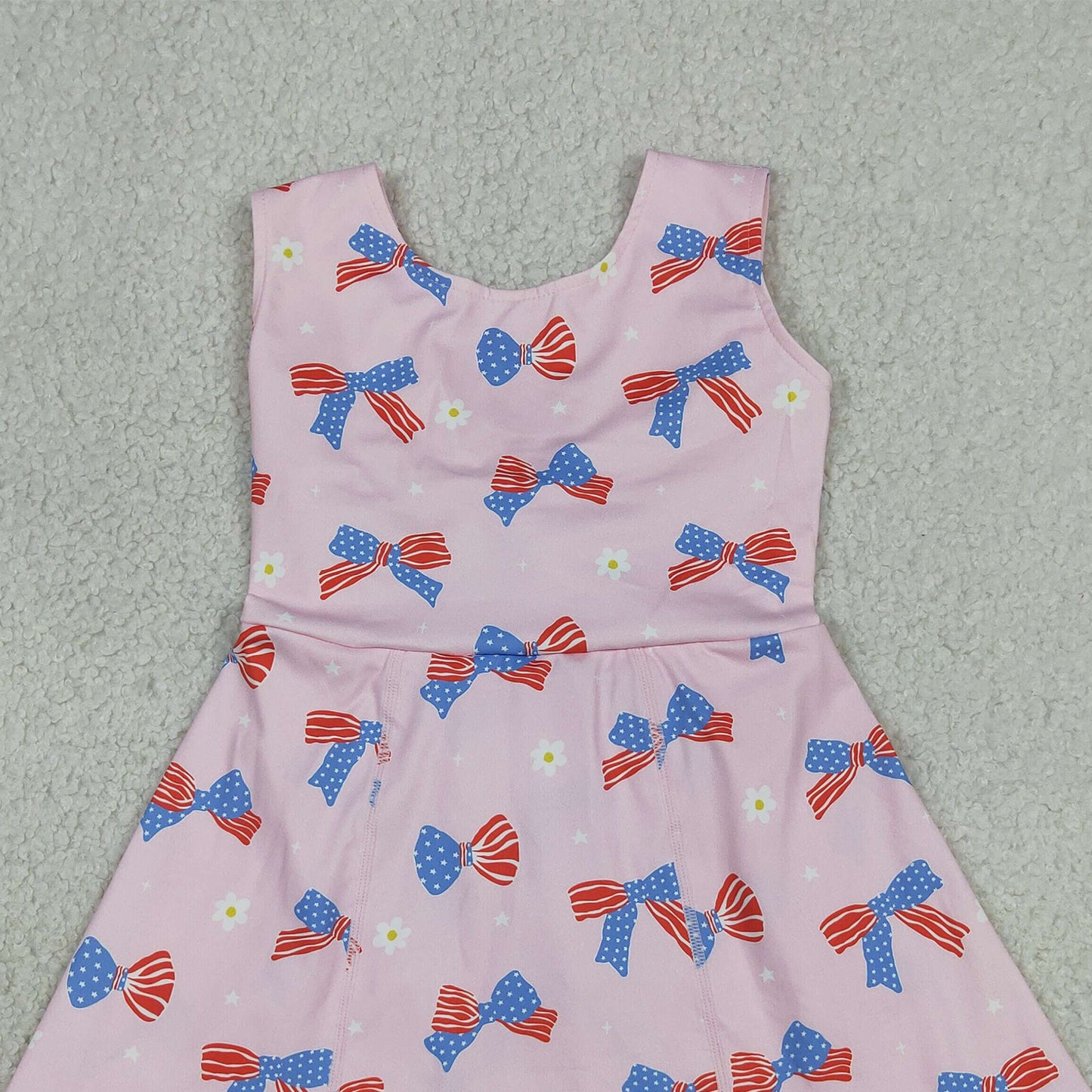 RTS NO MOQ yoga fabric GSD3748 Baby Girls 4th of July Flower Flag Bow Yoga Knee Dress