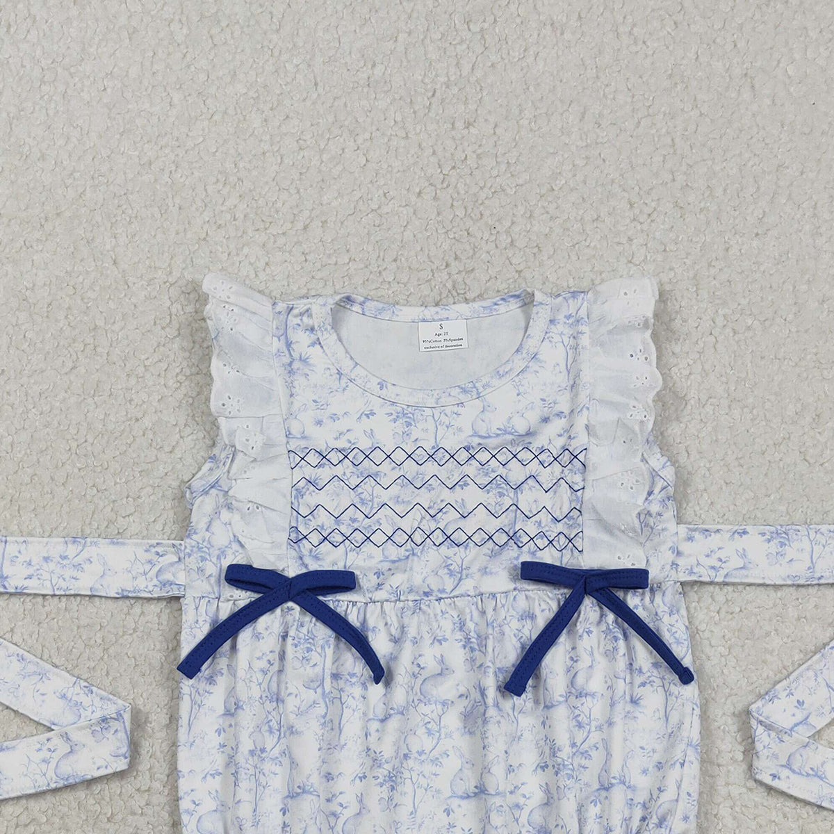 RTS NO MOQ SR3219 Embroidery Baby Girls Sleeveless Rompers with Rabbits Flowers Easter Ruffle Summer Outfit
