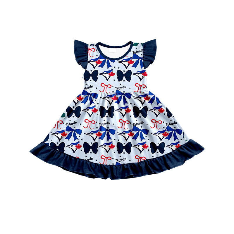 Custom moq 5 mix size milk silk summer teams baby girls clothes team bow blue long sleeve hooded pants sets and dress 1 and dress 2 and top-25.6.17