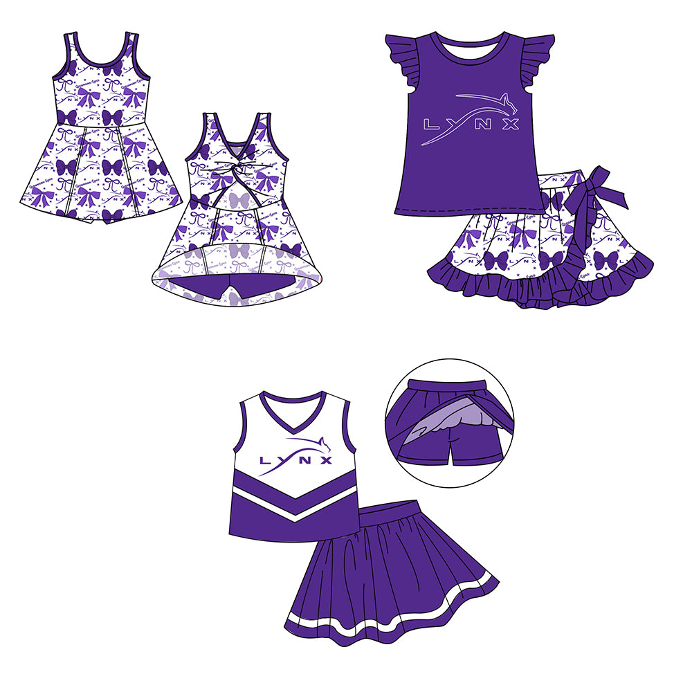 Custom moq 5 mix size milk silk baby girls clothes team bow purple sleeveless skirts sets 1 and set 2 and dress-25.7.19