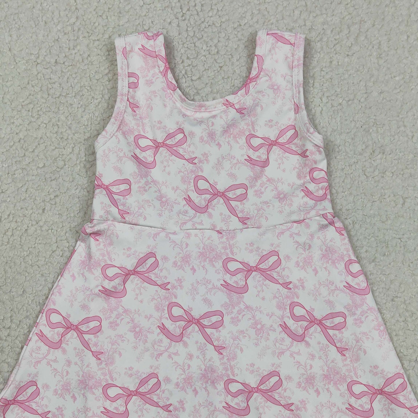 RTS NO MOQ GSD2572 Baby Girls Girls Scallop Trim Floral Pink Bow Active Yoga Dresses