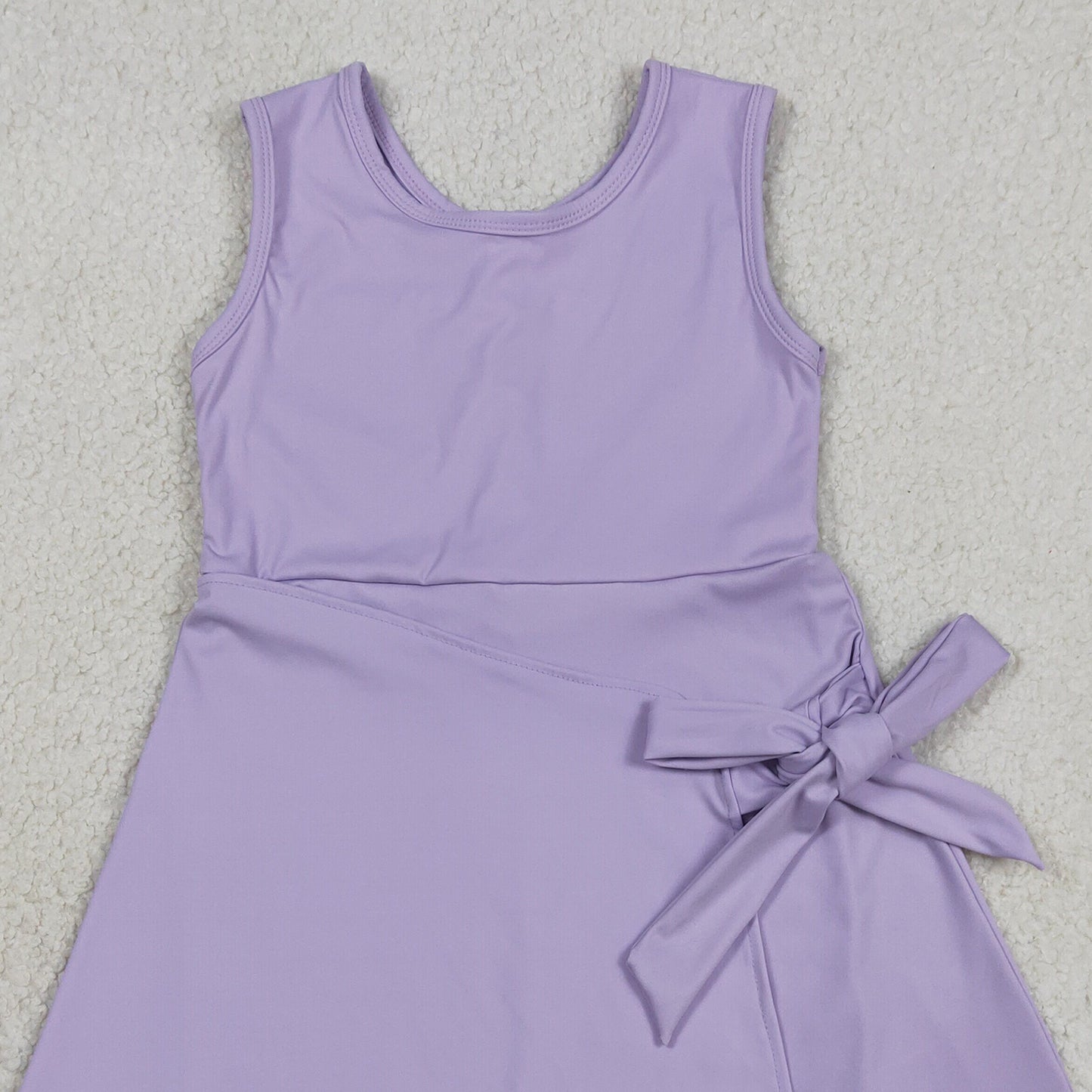 RTS NO MOQ yoga fabric GSD3881 Baby Girls Fashion Cute Lavender Sleeveless Yoga Knee Length Dresses