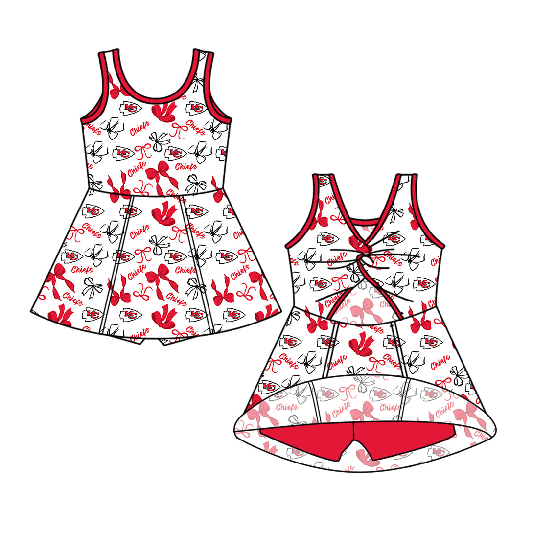 Custom moq 5 mix size milk silk summer teams Baby Girls Red Bow Vest Top Skirt Shorts Sets Sleeveless Knee Length Dresses Yoga Shorts Yoga Active Outfit