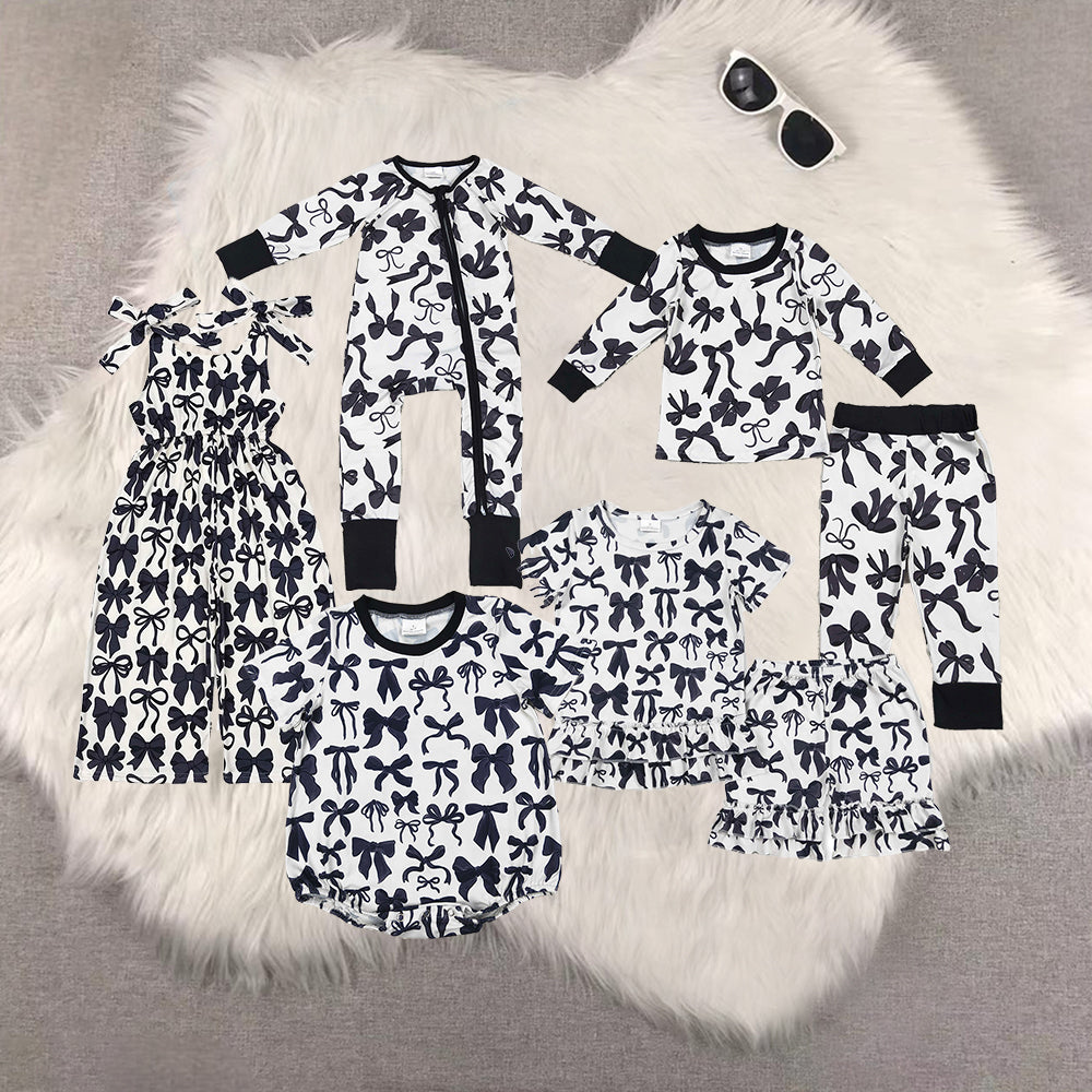 RTS NO MOQ Sibling baby Girls Boys bow short sleeve shorts sets and jumpsuit rompers Clothes