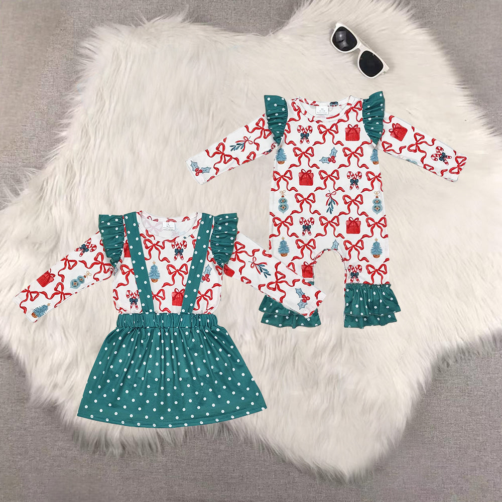 RTS NO MOQ Baby Girls Christmas bow Clothes dress and romper