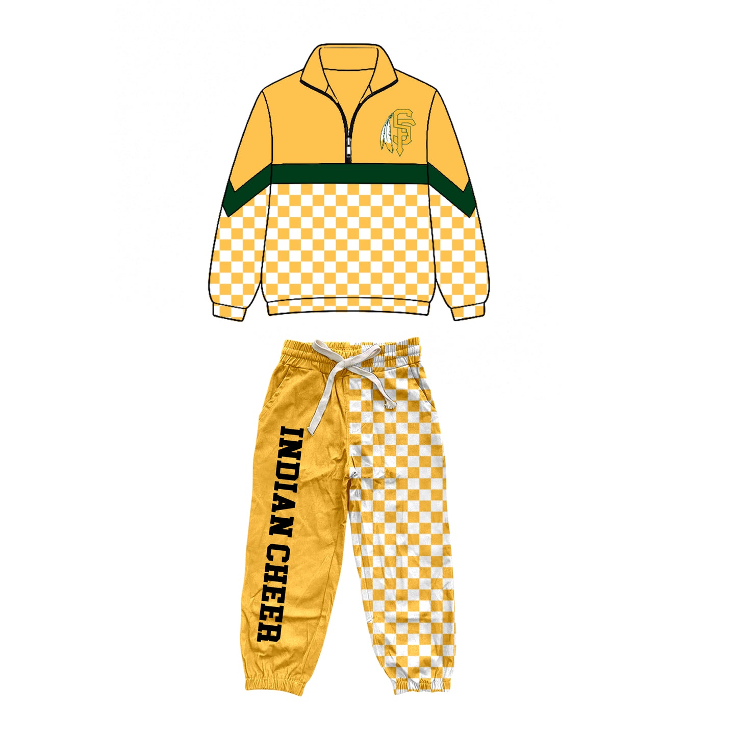 custom moq 5 mix size  XY072105 Baby Kids Checked Patchwork Zipper Long Sleeve Pullover Top Pants Team Clothes Set