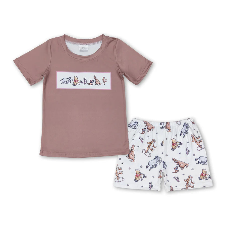 RTS NO MOQ Sibling Baby Boys Bear Tiger Shirt Shorts Clothes Sets