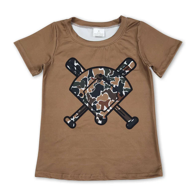 RTS NO MOQ Sibling Baby Boys Short Sleeve Camo Baseballs Team T-shirts Top