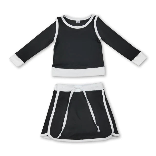 RTS NO MOQ Sibling Baby Girls Long Sleeve Top Skirts Shorts Yoga Active Clothes Sets