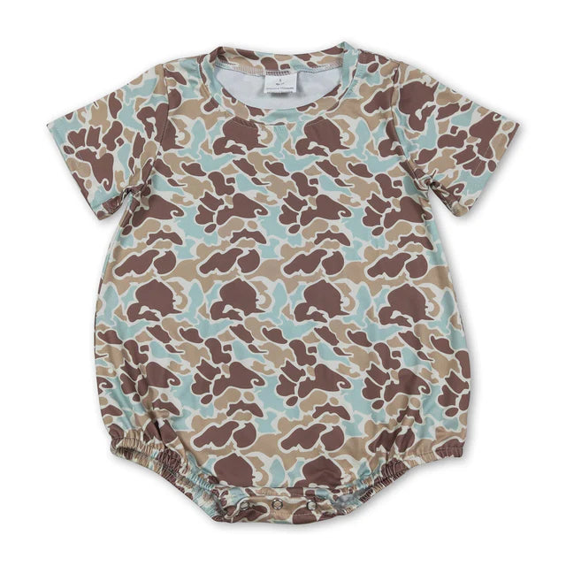 RTS NO MOQ Sibling Baby Boys Short Sleeves Southern Camo Rompers