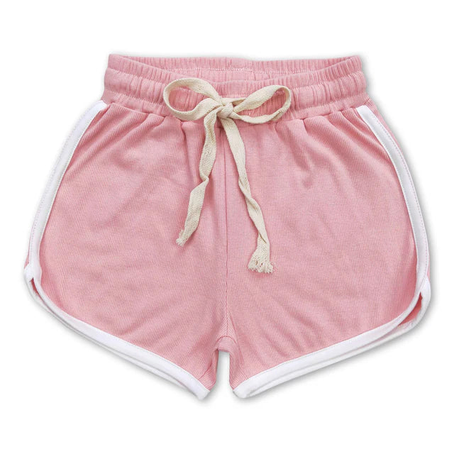 RTS NO MOQ Sibling Baby Girls Bright Pink Summer Sports Design Shorts