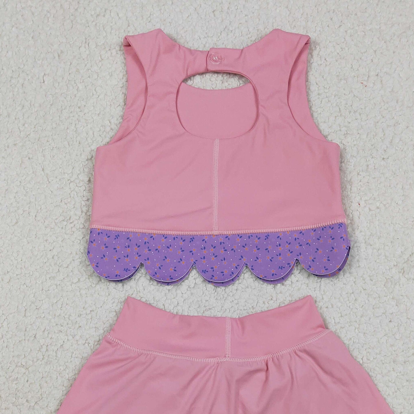 RTS NO MOQ yoga fabric GSD3319 Baby Girls Pink Purple Vest With Bows And Skort Scallop Trim Yoga Outfit