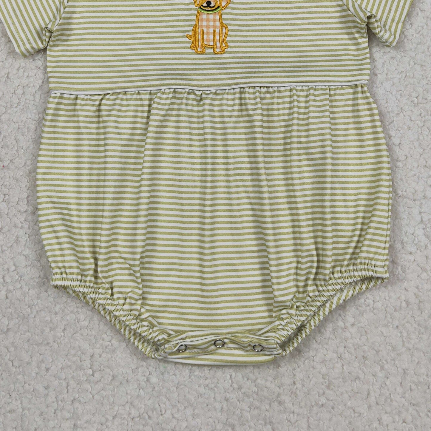 RTS NO MOQ milk silk SR4140 Baby  Boys Embroidery Dog Short Sleeve Stripe Hunting Rompers