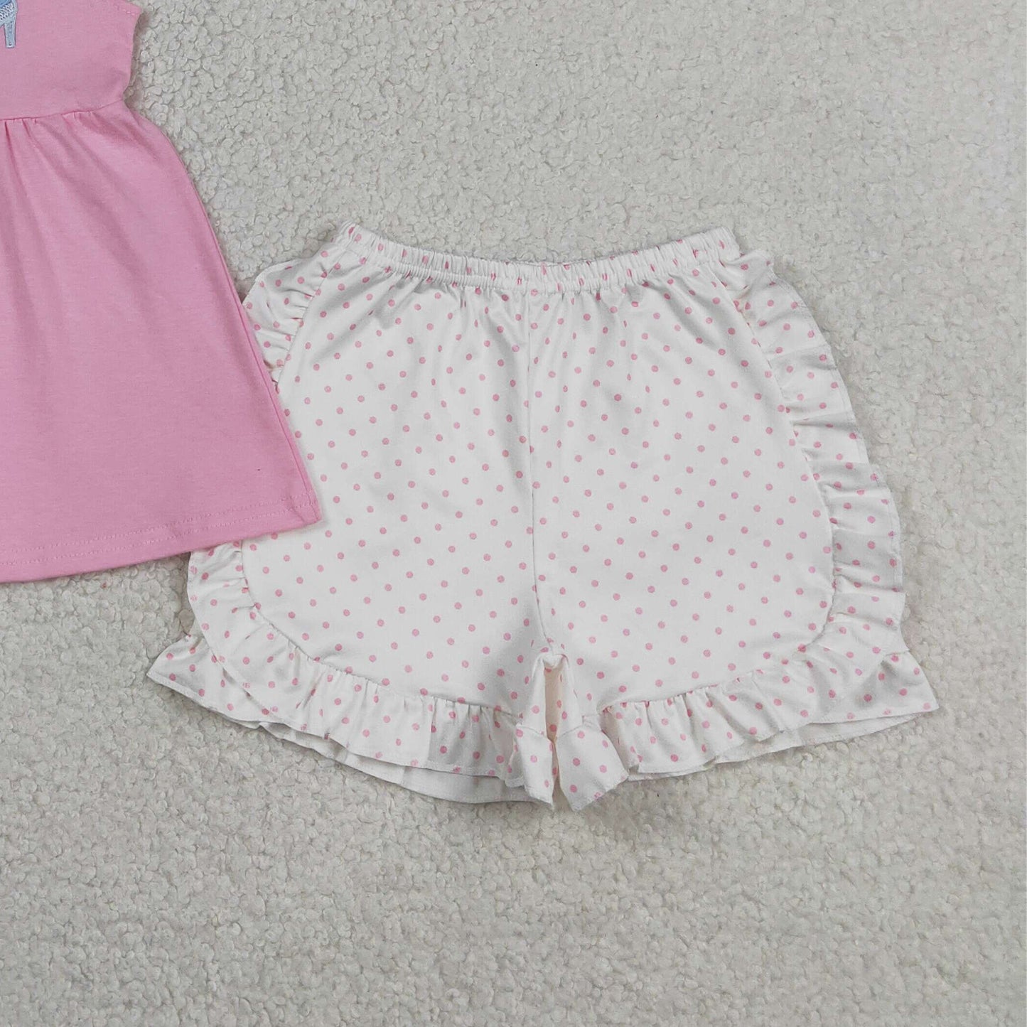 RTS NO MOQ GSSO1186 Cute Clothes Baby Girls Cute Embroidery Flutter Sleeve Tunic Short Set