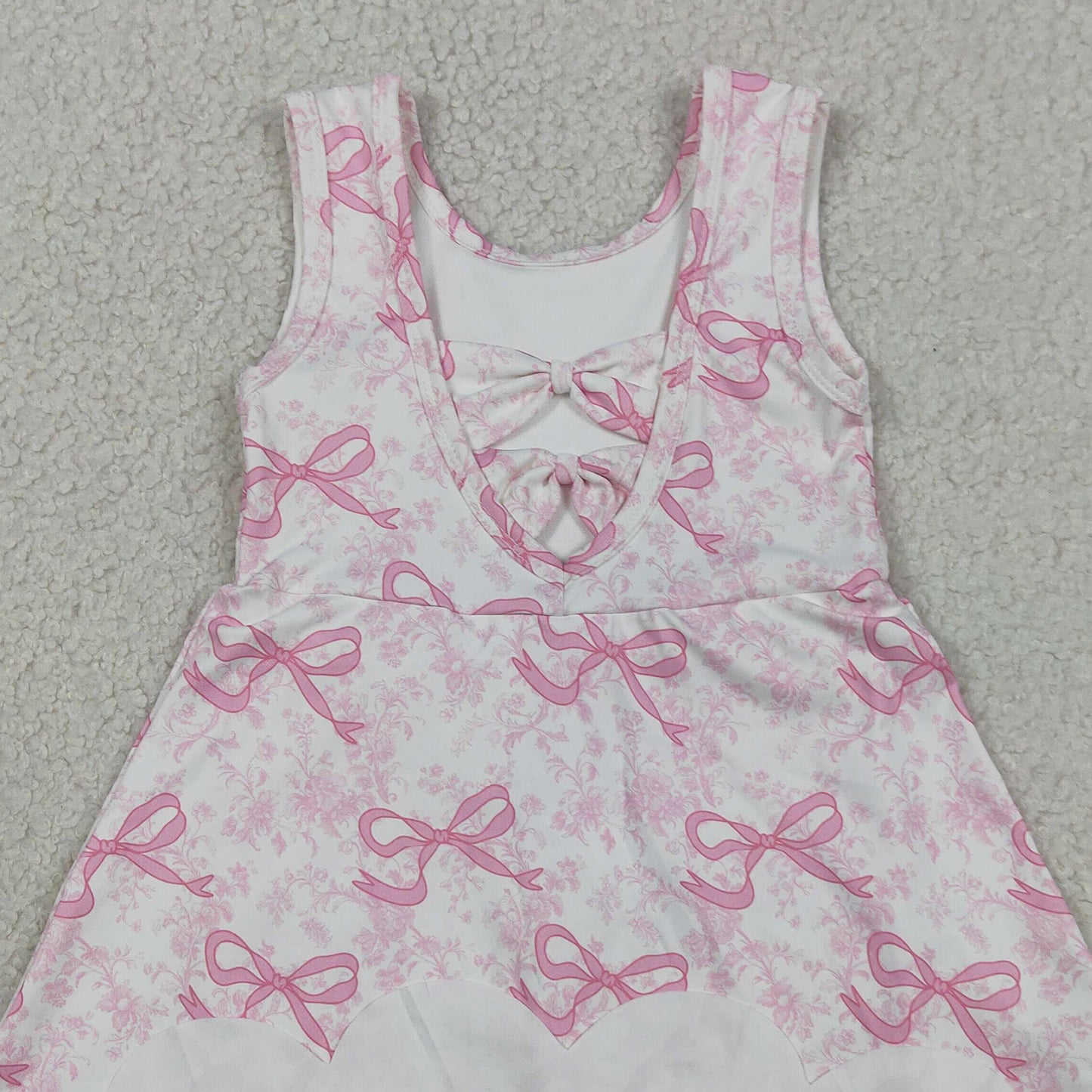 RTS NO MOQ GSD2572 Baby Girls Girls Scallop Trim Floral Pink Bow Active Yoga Dresses