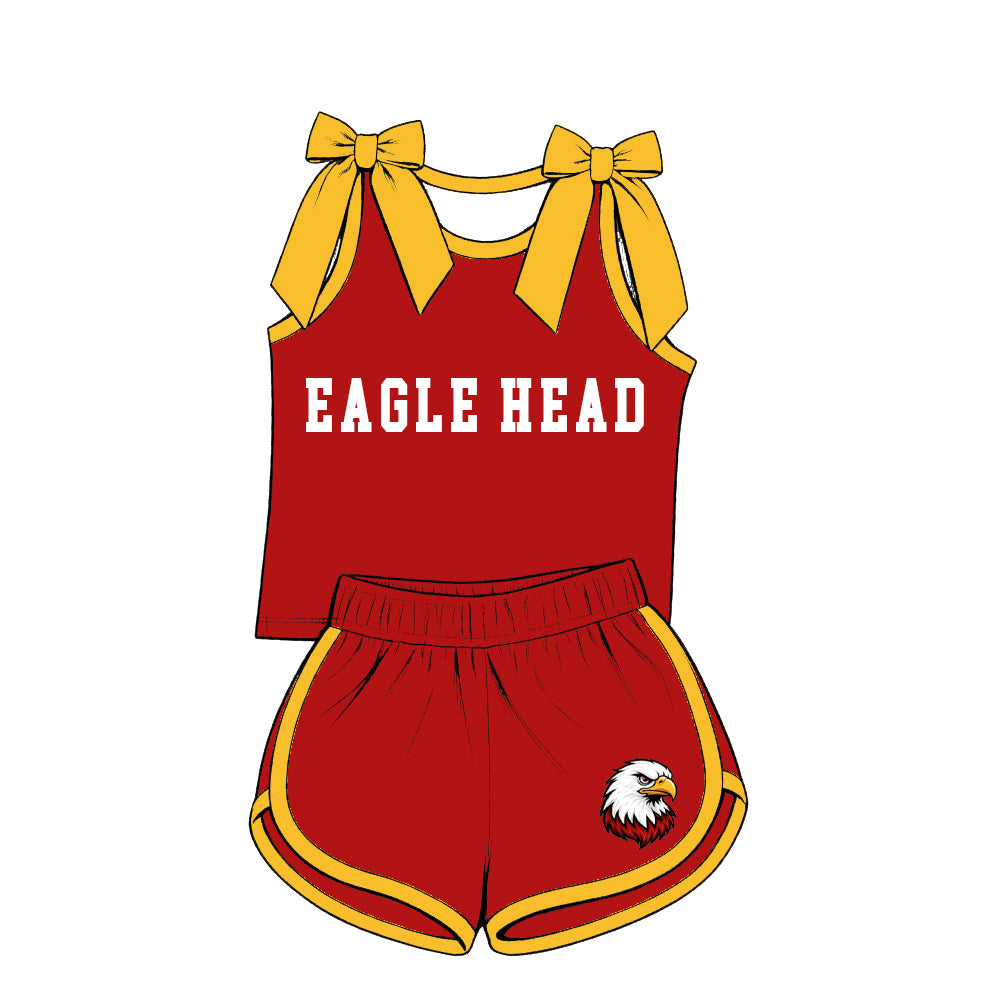 custom moq 5 mix size XY071805 Baby Girls Letter Printed Bow Sleeveless Top Shorts Summer Team Clothes Set