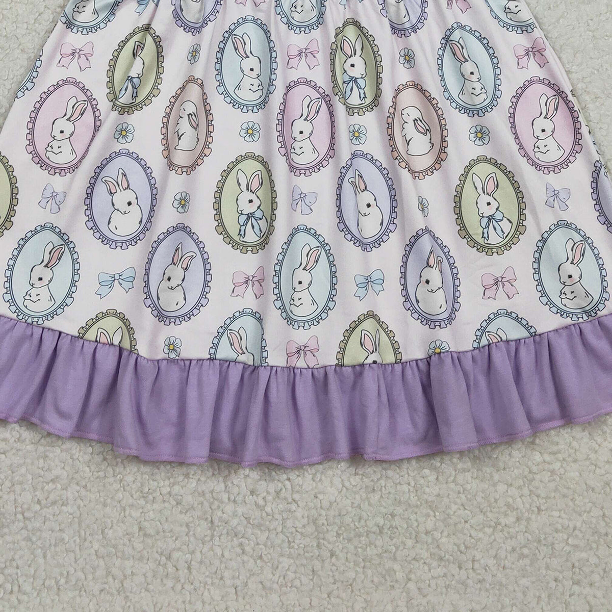 RTS NO MOQ GSD2863 Baby Girls Easter Ruffle Knee-Length Dresses with Bows And Rabbits