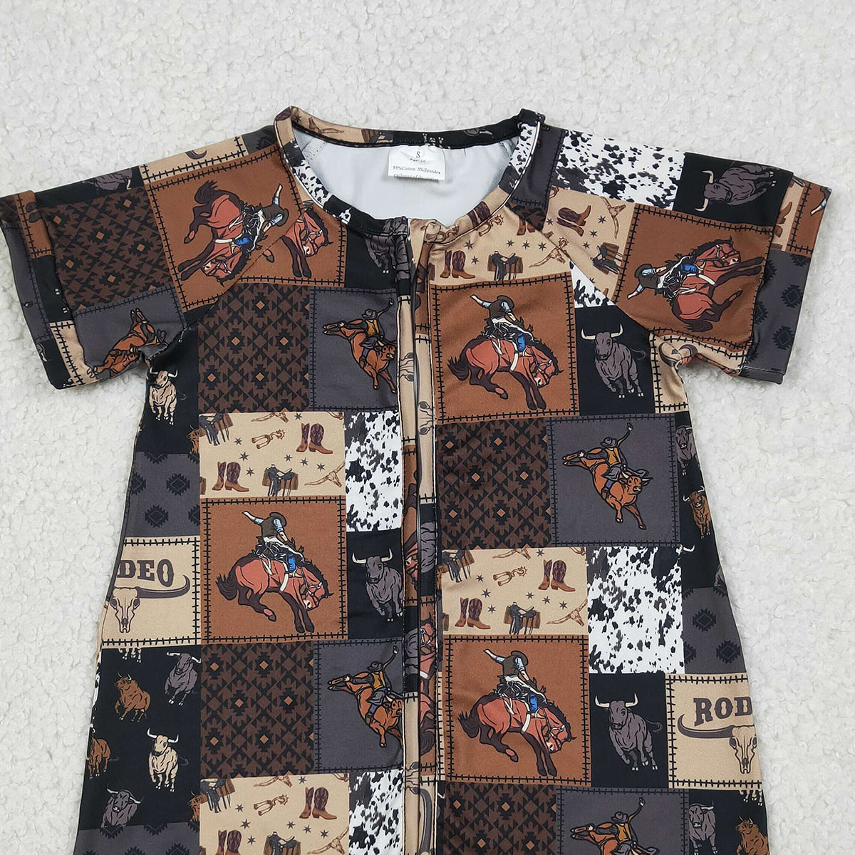 RTS NO MOQ SR3545 Baby Boys Western Zipper Rompers Horse Rodeos Aztec Checked Print Cute Baby Outfit