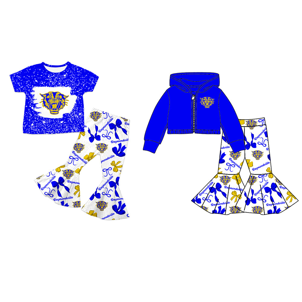 Custom moq 5 mix size milk silk summer teams baby girls clothes bow blue short sleeve pants sets and hooded long sleeve pants sets-25.7.21