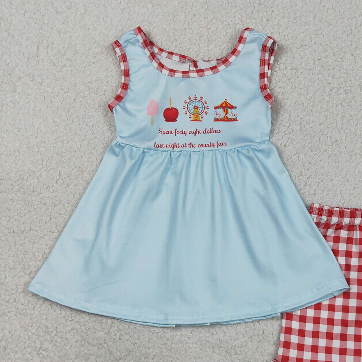RTS NO MOQ GSSO2544 Baby Girls Red Checked Sleeveless Tunic with Ruffle Short Clothes Set Cute Baby Outfit for Girls