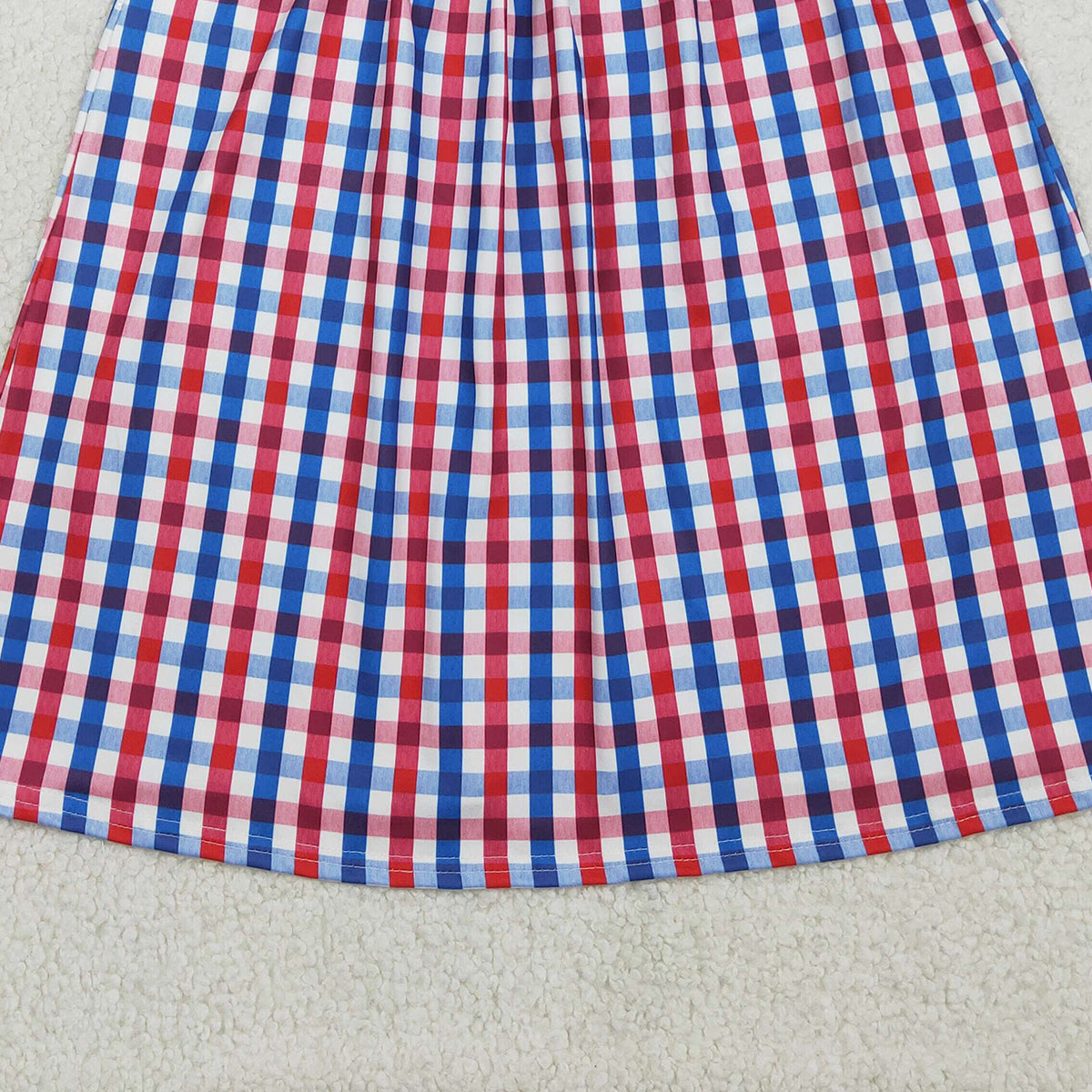 RTS NO MOQ GSD3506 Baby Girls Knee-Length Smocked Dress Red Blue Checked 4th of July Flags Patterned Clothing for Infants