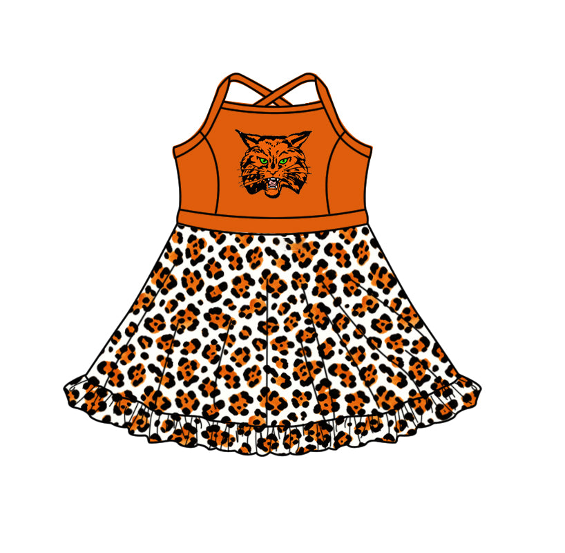custom moq 5 mix size XY062905 Baby Girls Leopard Print Strap Activity Wear Knee Length Skort Yoga Dress