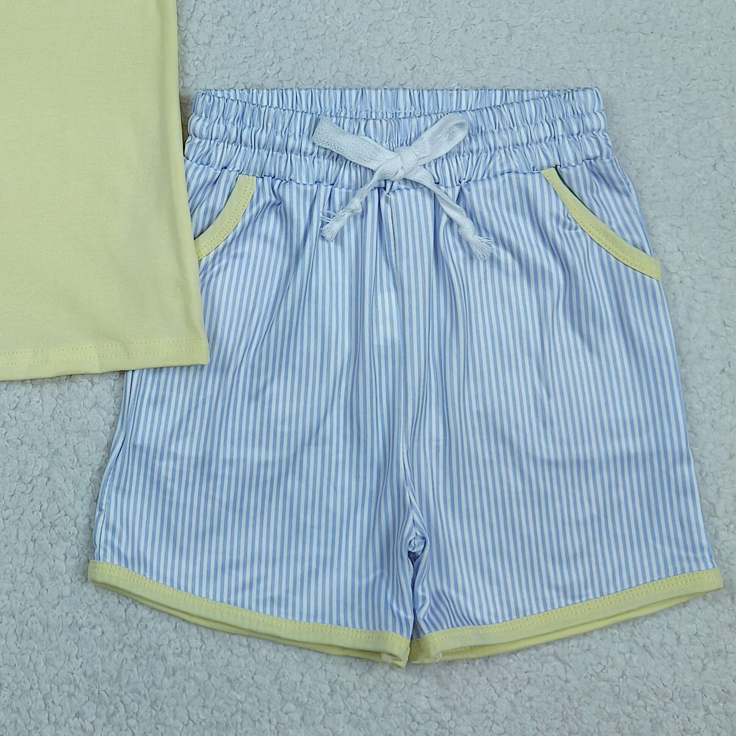 RTS NO MOQ BSSO1968 Baby Boys Dinosaur Embroidery Hat Set Pocket Top Stripe Short Outfit