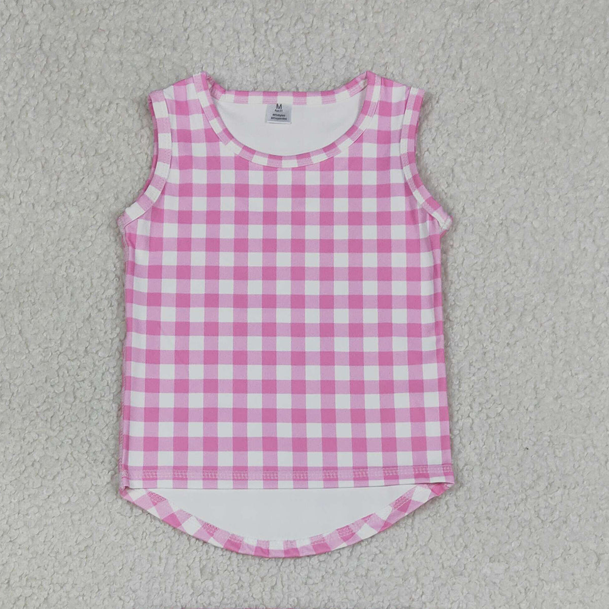 RTS NO MOQ GSSO3478 Baby Girls Pink Checked Vests Top with Butterfly Short Yoga Active Clothes Set for Kids