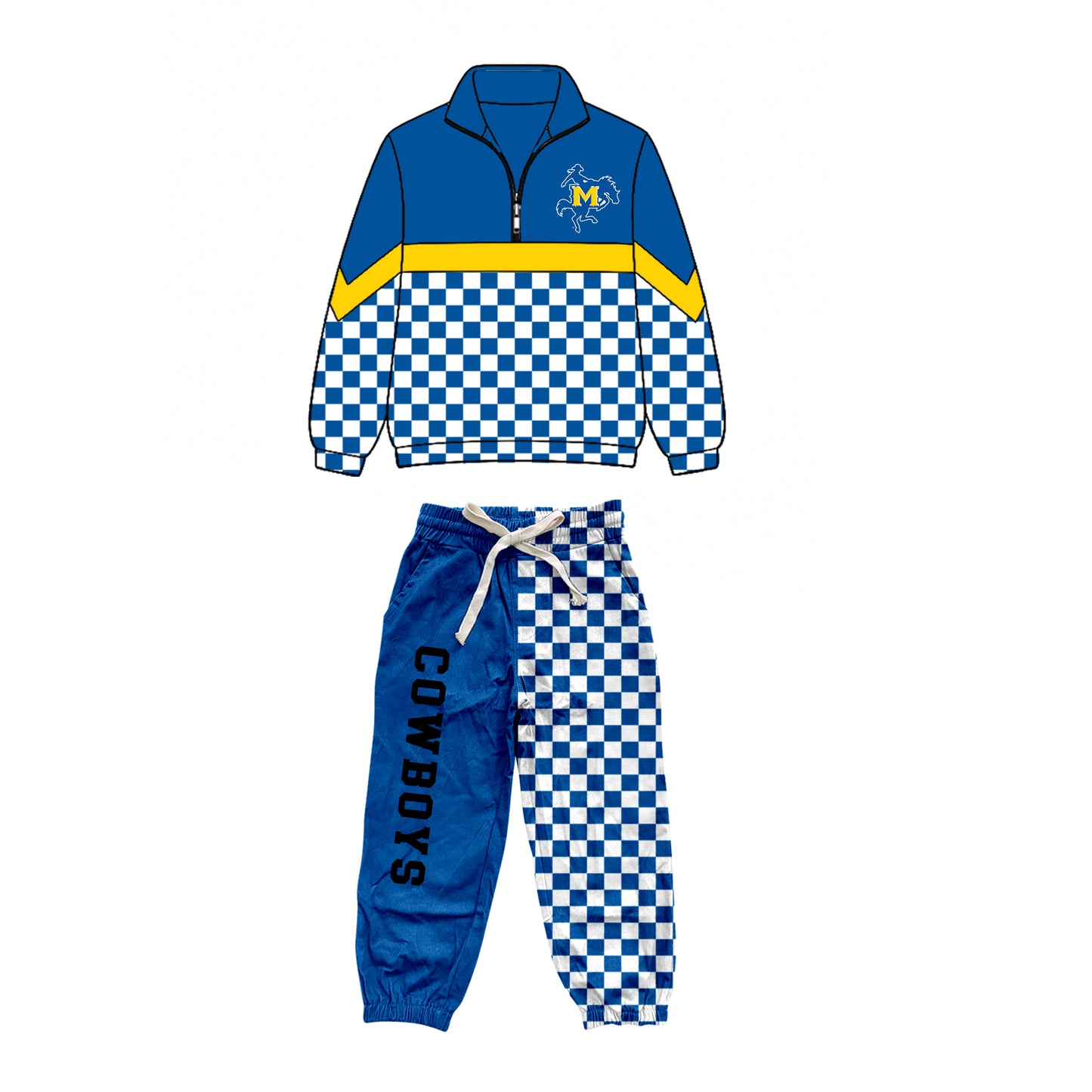 custom moq 5 mix size  XY072105 Baby Kids Checked Patchwork Zipper Long Sleeve Pullover Top Pants Team Clothes Set