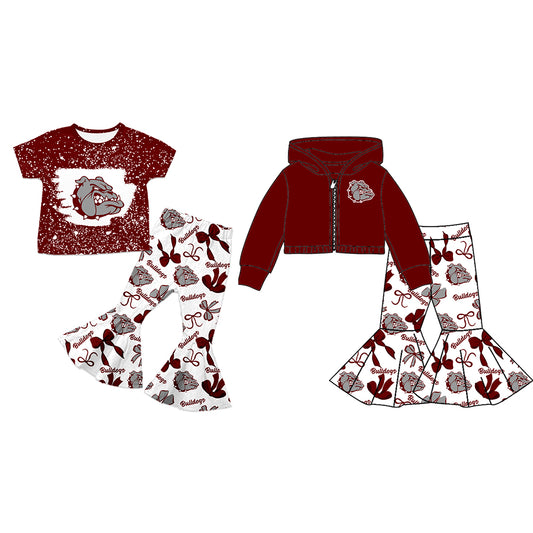 Custom moq 5 mix size milk silk summer teams baby girls clothes bow brick red short sleeve pants sets and hooded long sleeve pants sets-25.7.25