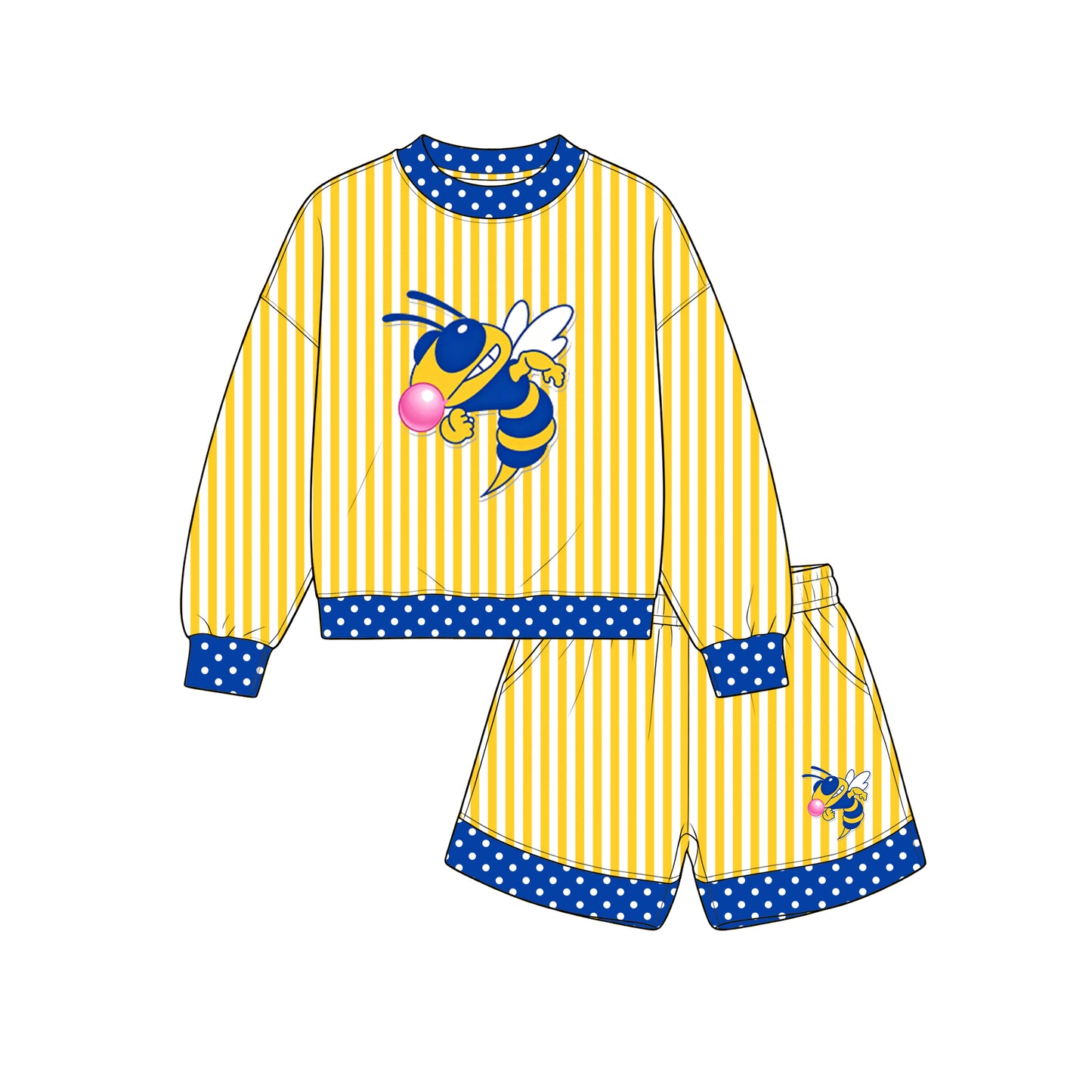 custom moq 5 mix size XY071705 Baby Kids Stripe Long Sleeve Top Shorts Team Clothes Set