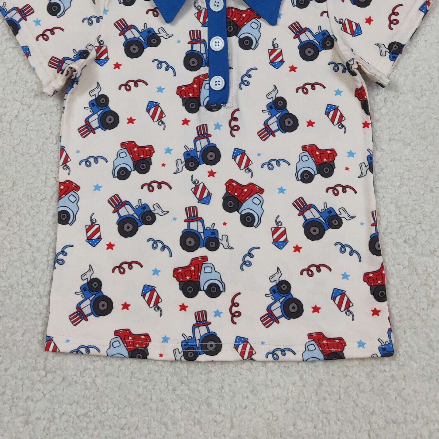 RTS NO MOQ BT1163 milk silk Baby Boys 4th of July Construction Button Polo Shirts Top
