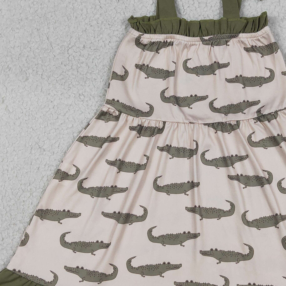 RTS NO MOQ GSD1212 Baby Girls Strap Crocodile Print Ruffle Knee-Length Dresses for Kids