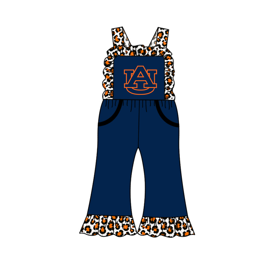 custom moq 5 mix size XY072305 Baby Girls Leopard Team Print Strap Jumpsuit