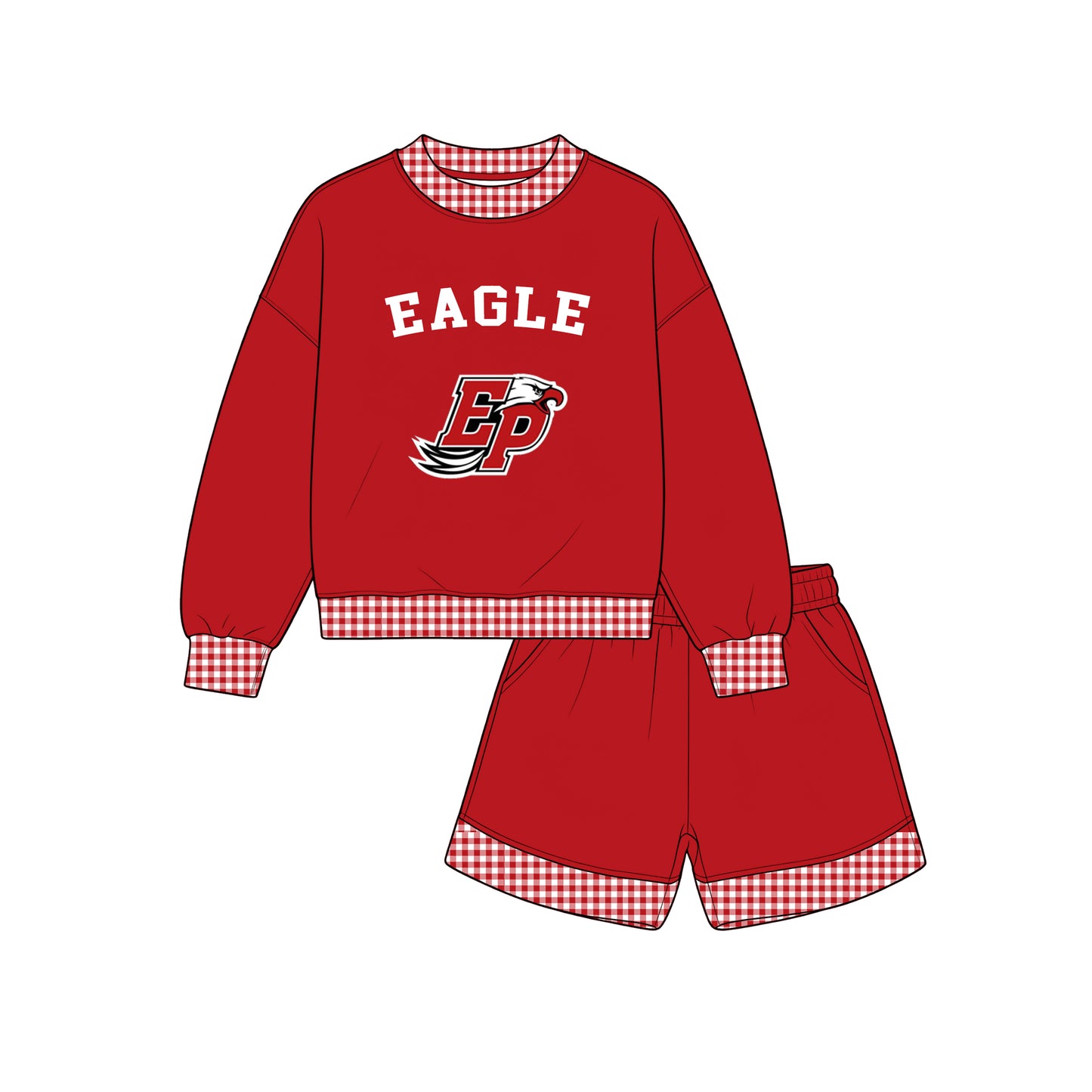 custom moq 5 mix size XY071605 Baby Kids Checked Long Sleeve Top Shorts Team Clothes Set