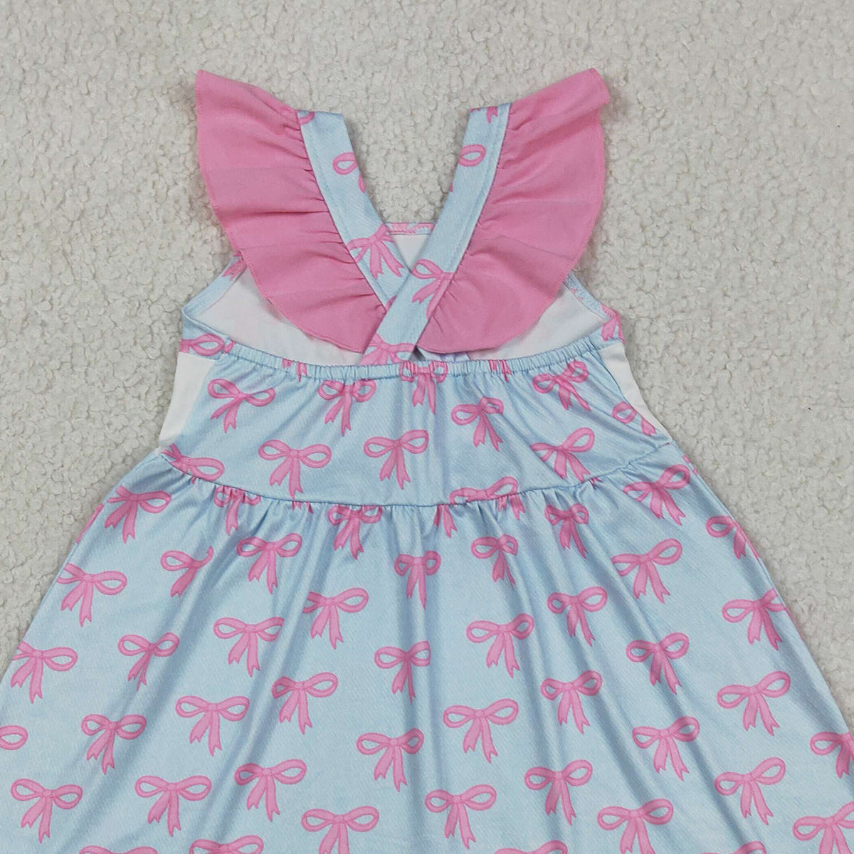 RTS NO MOQ GSD2980 Baby Girls Ruffle Knee-Length Dress with Flutter Sleeves And Mama's Girl Bows