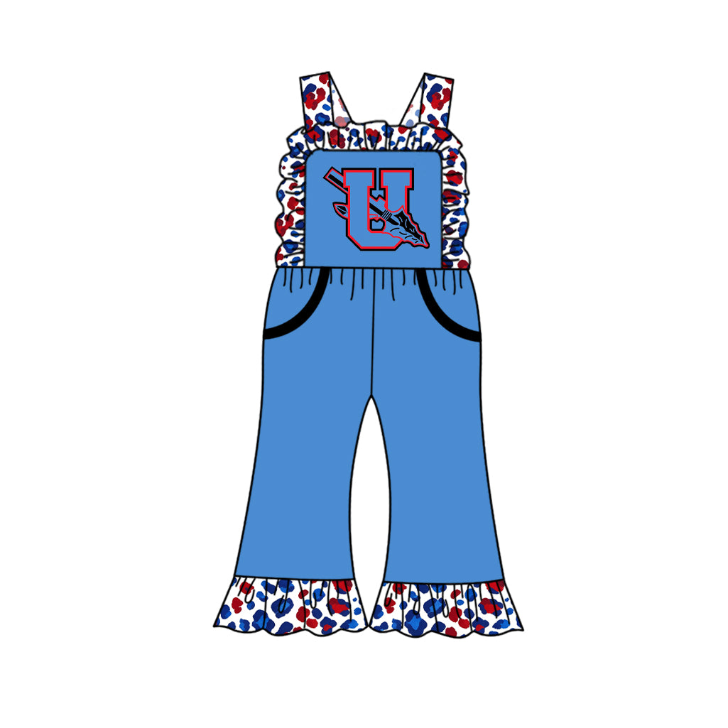 custom moq 5 mix size  XY072505 Baby Girls Leopard Team Print Strap Summer Jumpsuit