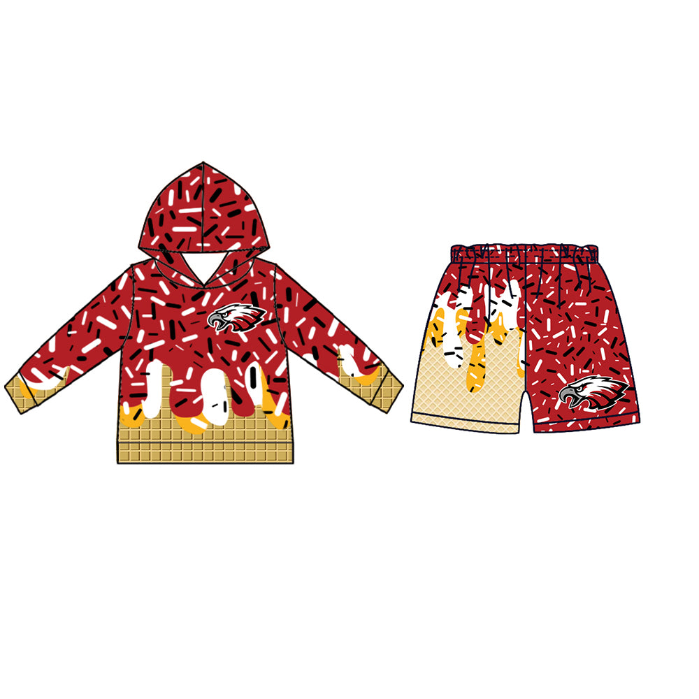 Custom moq 5 mix size milk silk baby girls clothes team bow red hooded long sleeve tops and shorts-25.7.18
