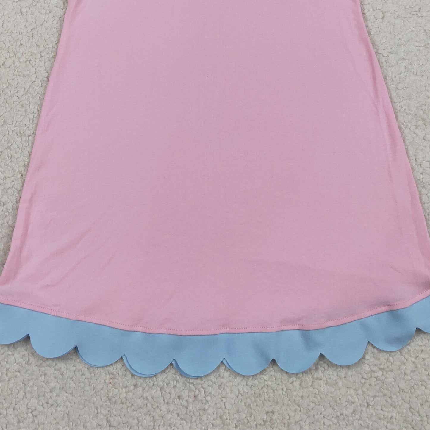 RTS NO MOQ cotton GSD4044 Baby Girls Pink And Blue Scallop Sleeveless Knee Length Dress