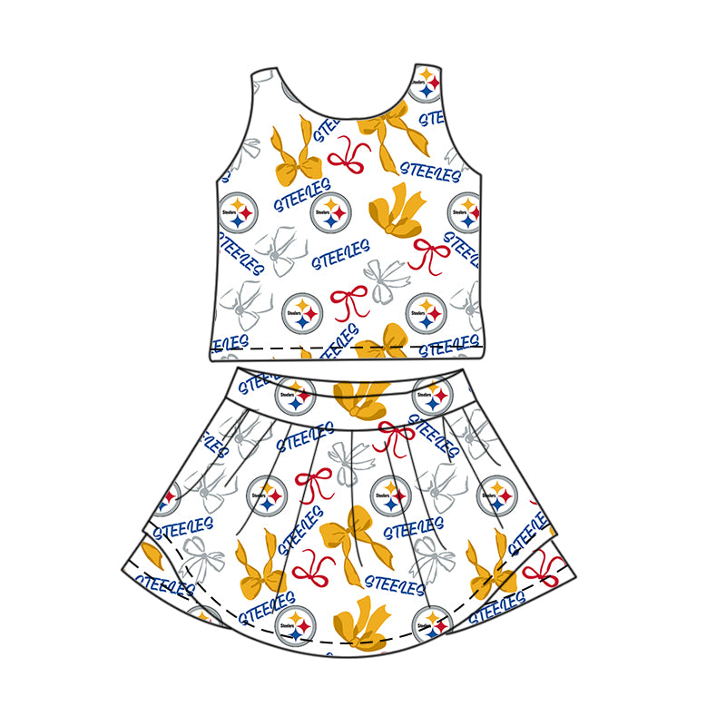 Custom moq 5 mix size milk silk summer teams Baby Girls Yellow Bow Vest Top Skirt Shorts Sets Sleeveless Knee Length Dresses Yoga Shorts Yoga Active Outfit