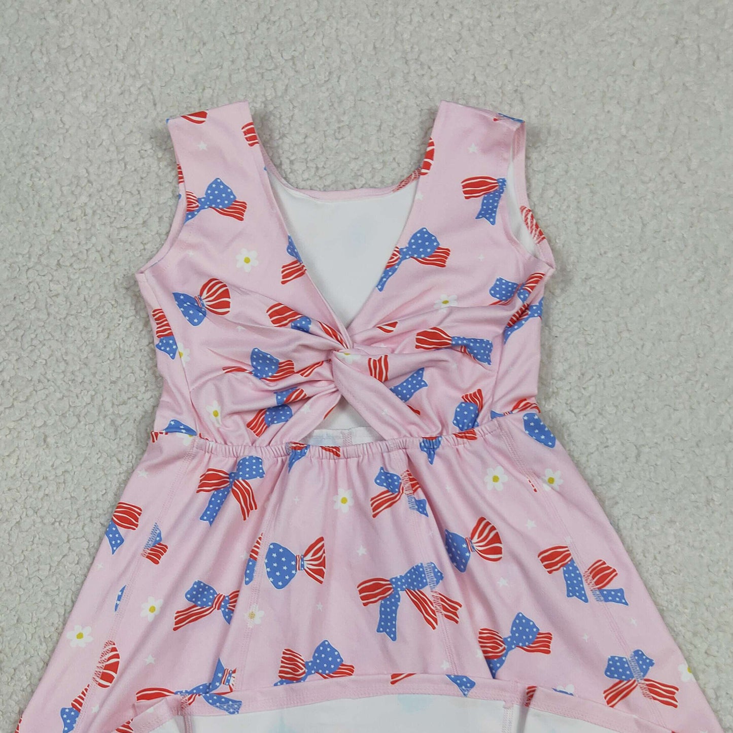 RTS NO MOQ yoga fabric GSD3748 Baby Girls 4th of July Flower Flag Bow Yoga Knee Dress