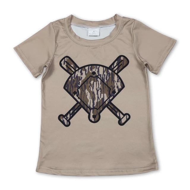 RTS NO MOQ Sibling Baby Boys Short Sleeve Camo Baseballs Team T-shirts Top