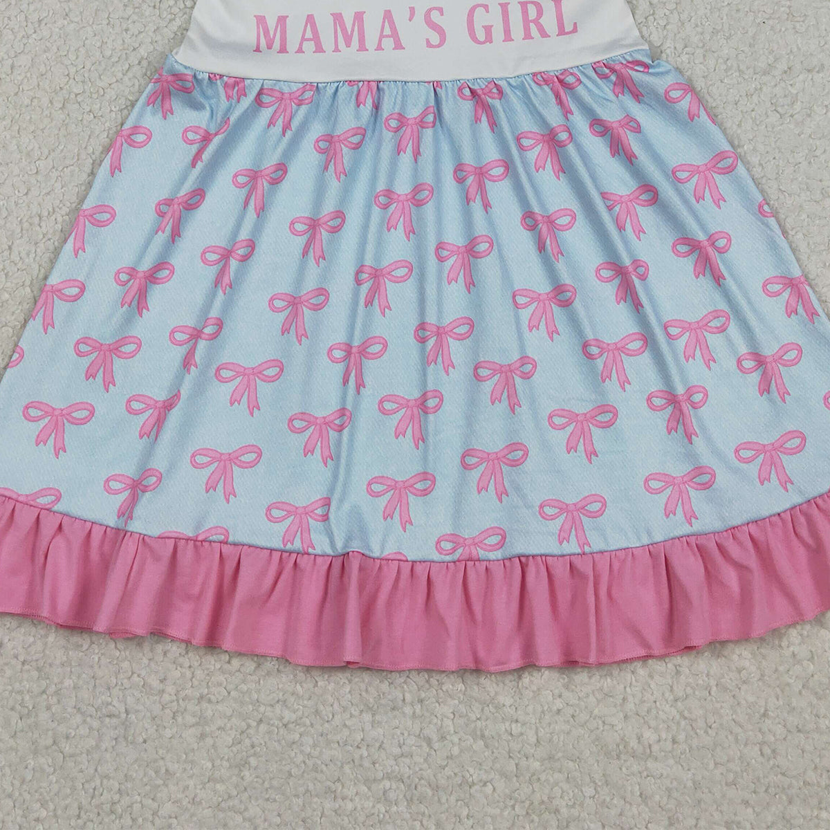 RTS NO MOQ GSD2980 Baby Girls Ruffle Knee-Length Dress with Flutter Sleeves And Mama's Girl Bows