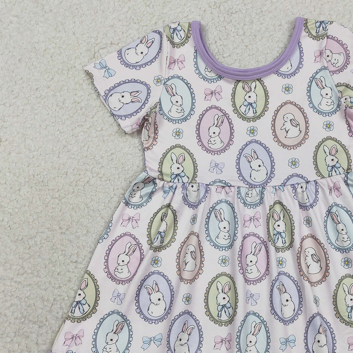 RTS NO MOQ GSD2863 Baby Girls Easter Ruffle Knee-Length Dresses with Bows And Rabbits