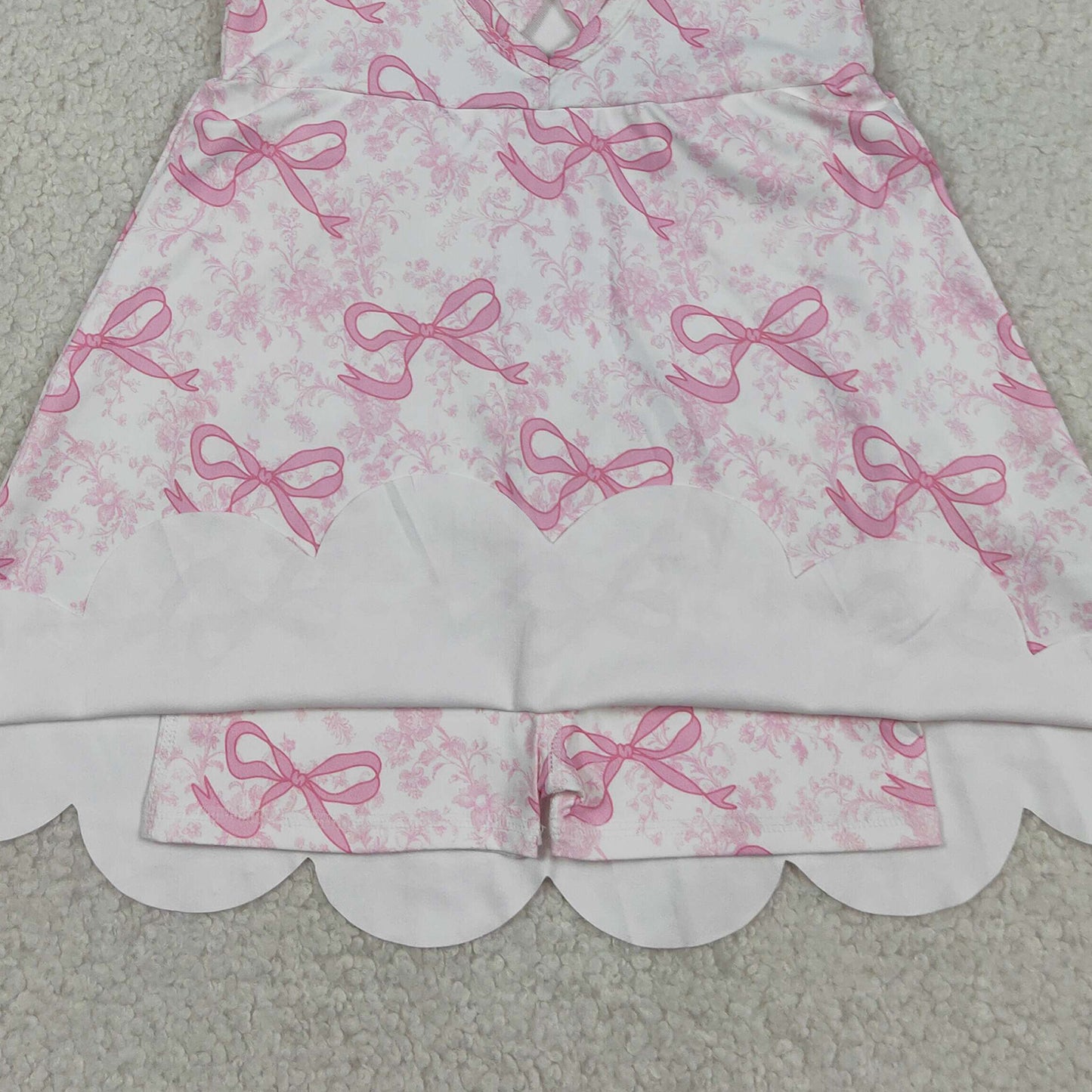 RTS NO MOQ GSD2572 Baby Girls Girls Scallop Trim Floral Pink Bow Active Yoga Dresses